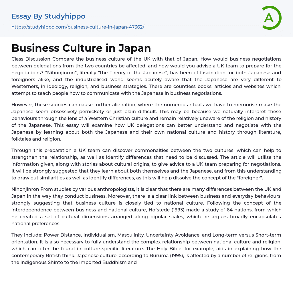 Business Culture in Japan Essay Example