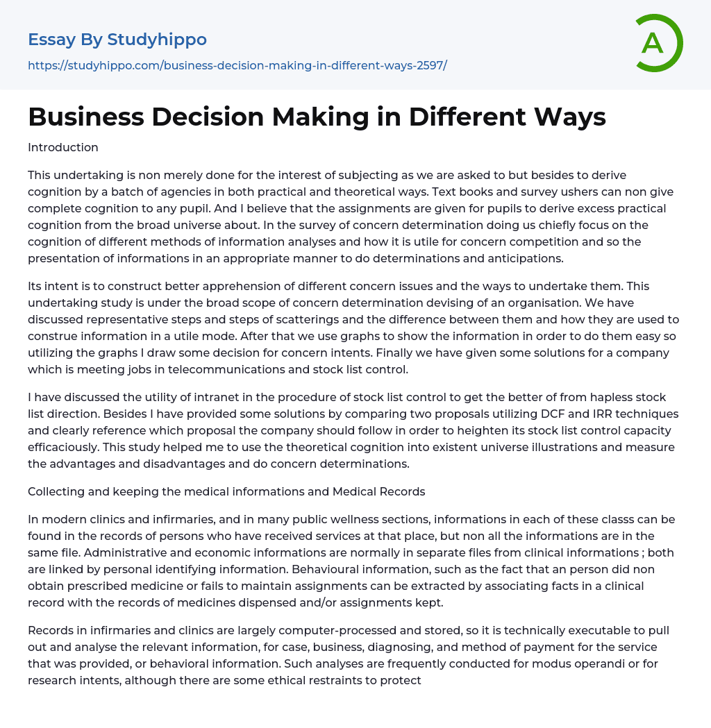 Business Decision Making in Different Ways Essay Example
