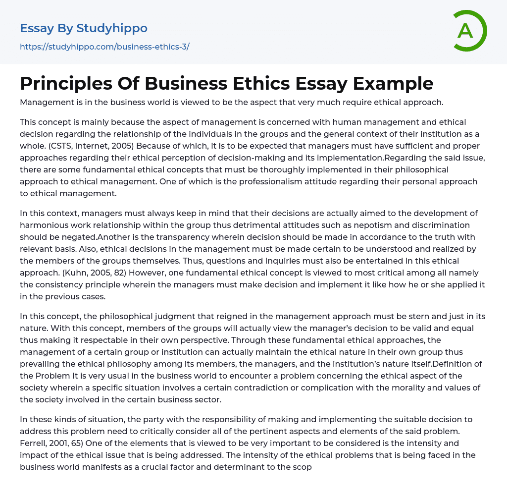 Principles Of Business Ethics Essay Example