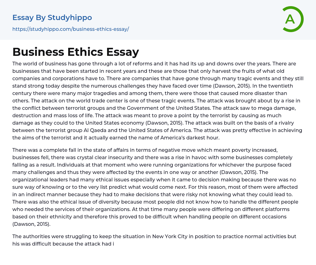business ethics topic essay