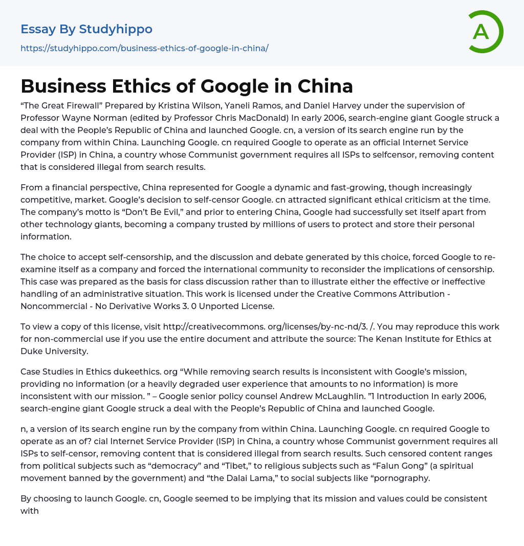 google in china case study ethics