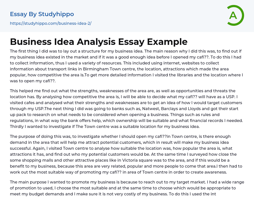 Business Idea Analysis Essay Example