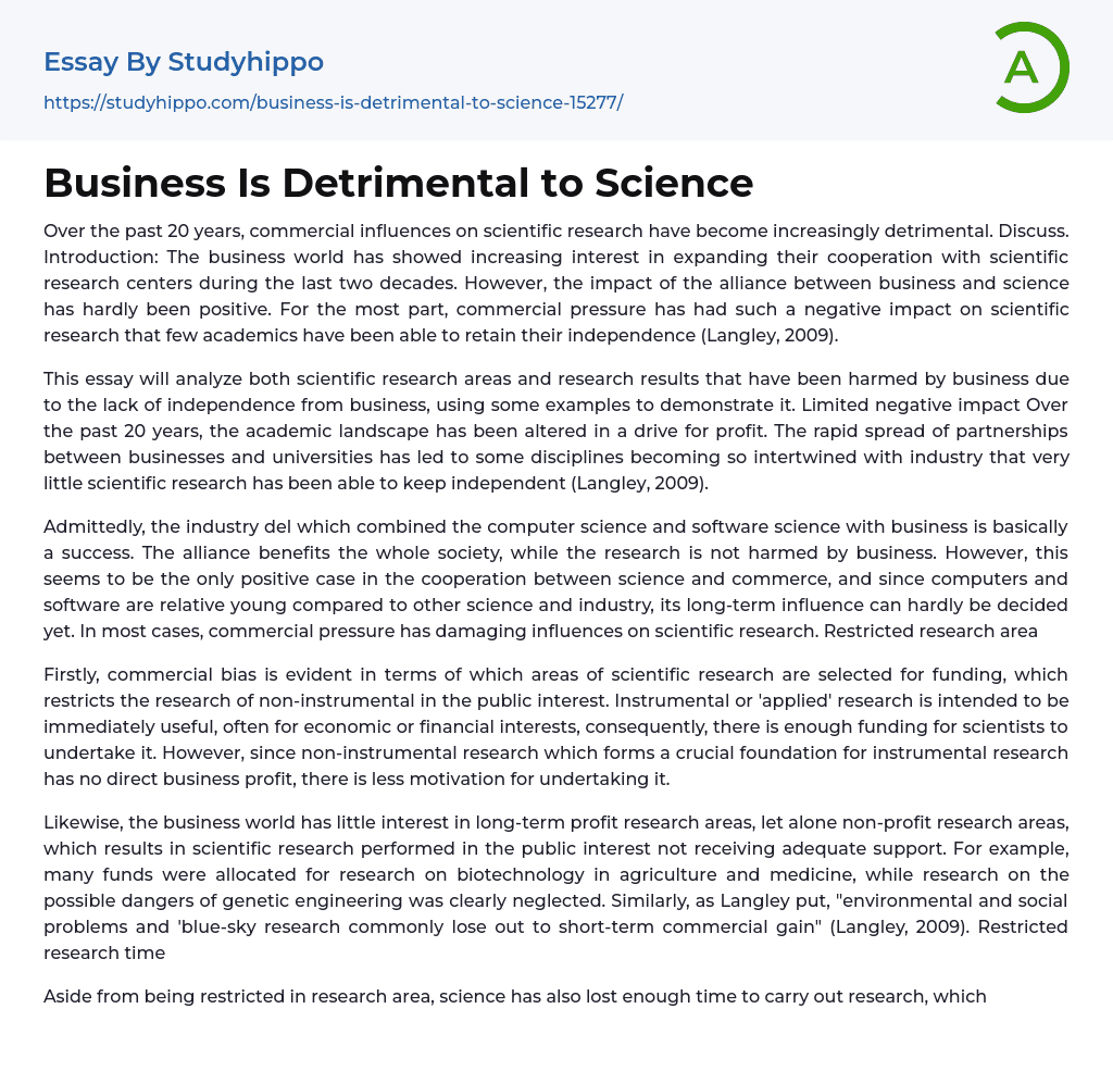 Business Is Detrimental To Science Essay Example StudyHippo