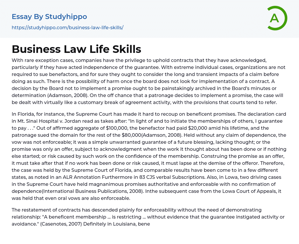 Business Law Life Skills Essay Example