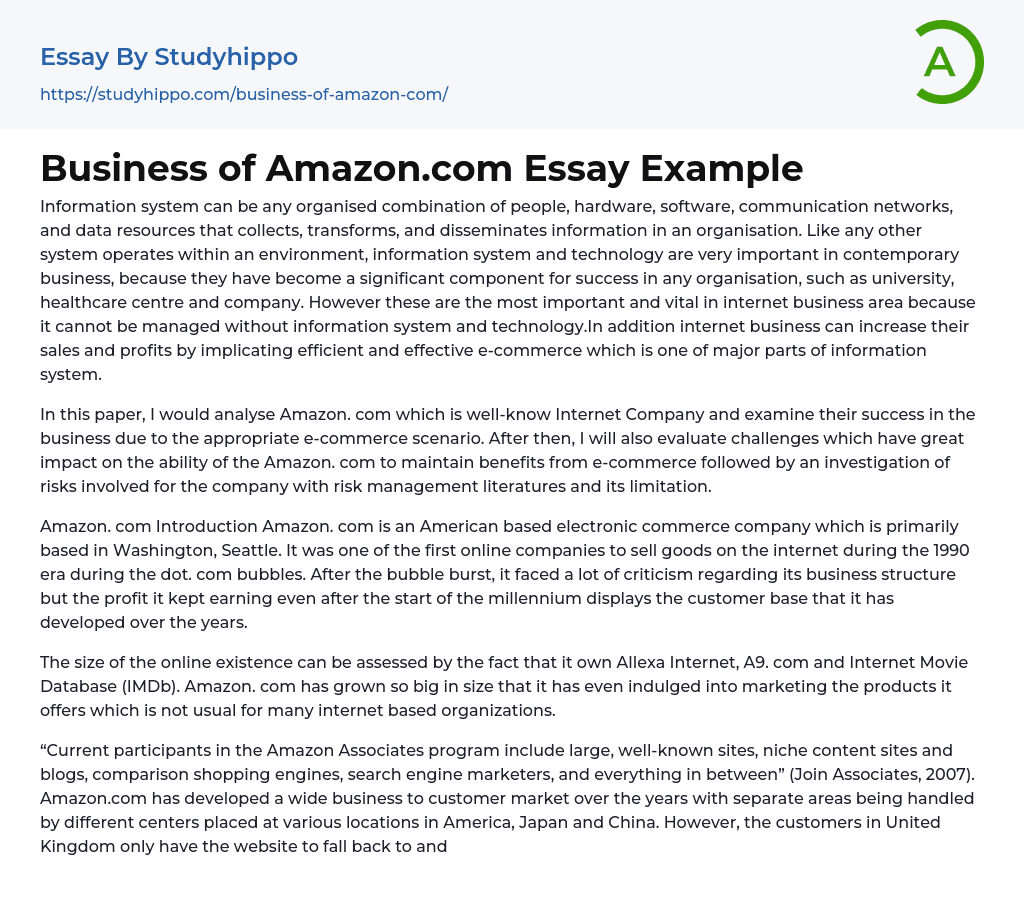 Business of Amazon.com Essay Example