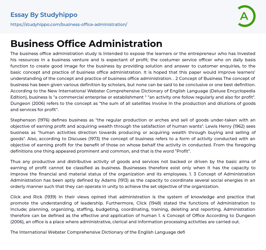 Business Office Administration Essay Example