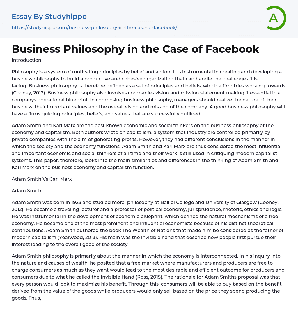 Business Philosophy in the Case of Facebook Essay Example