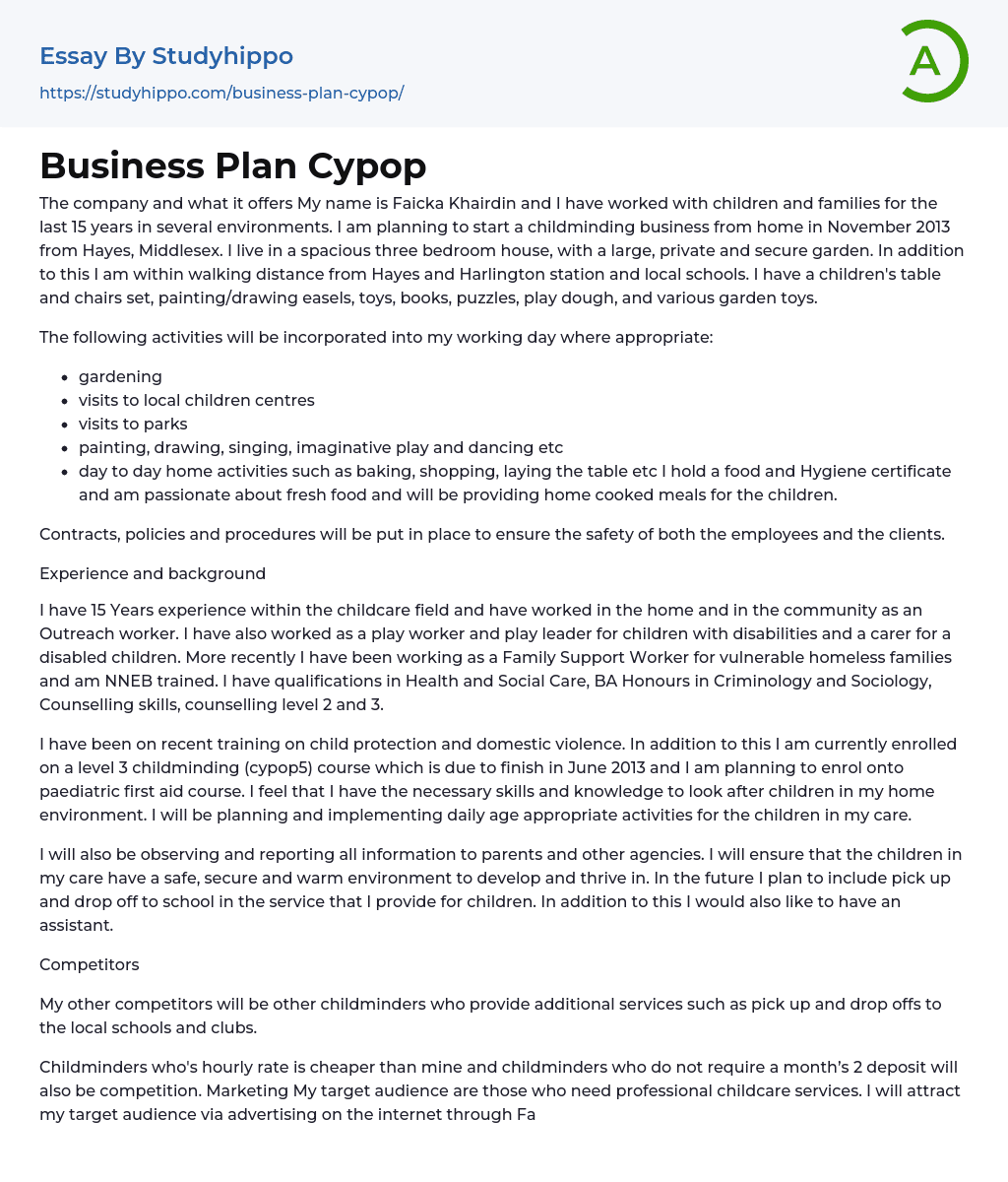 Business Plan Cypop Essay Example