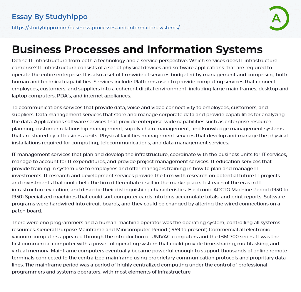 Business Processes and Information Systems Essay Example