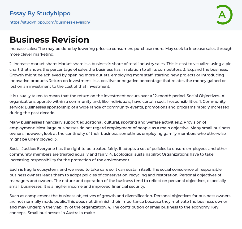 Business Revision Essay Example