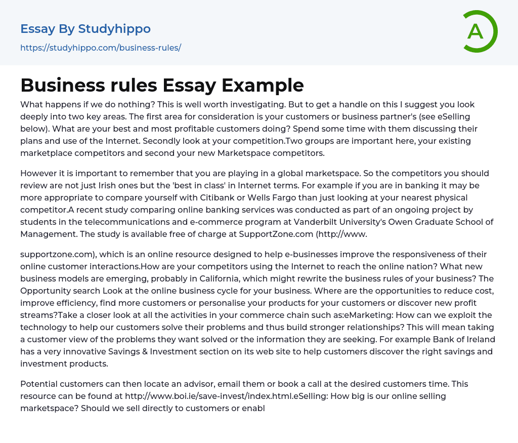 Business rules Essay Example