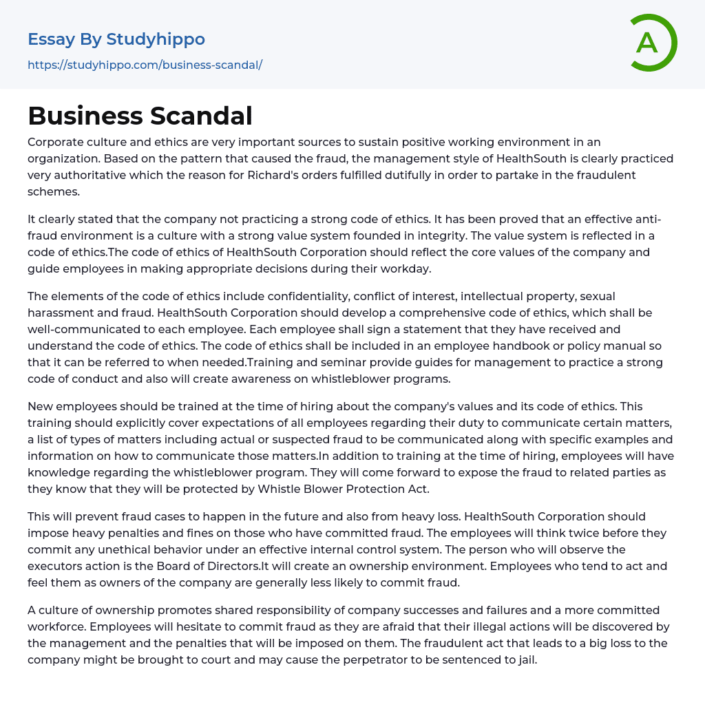 Business Scandal Essay Example