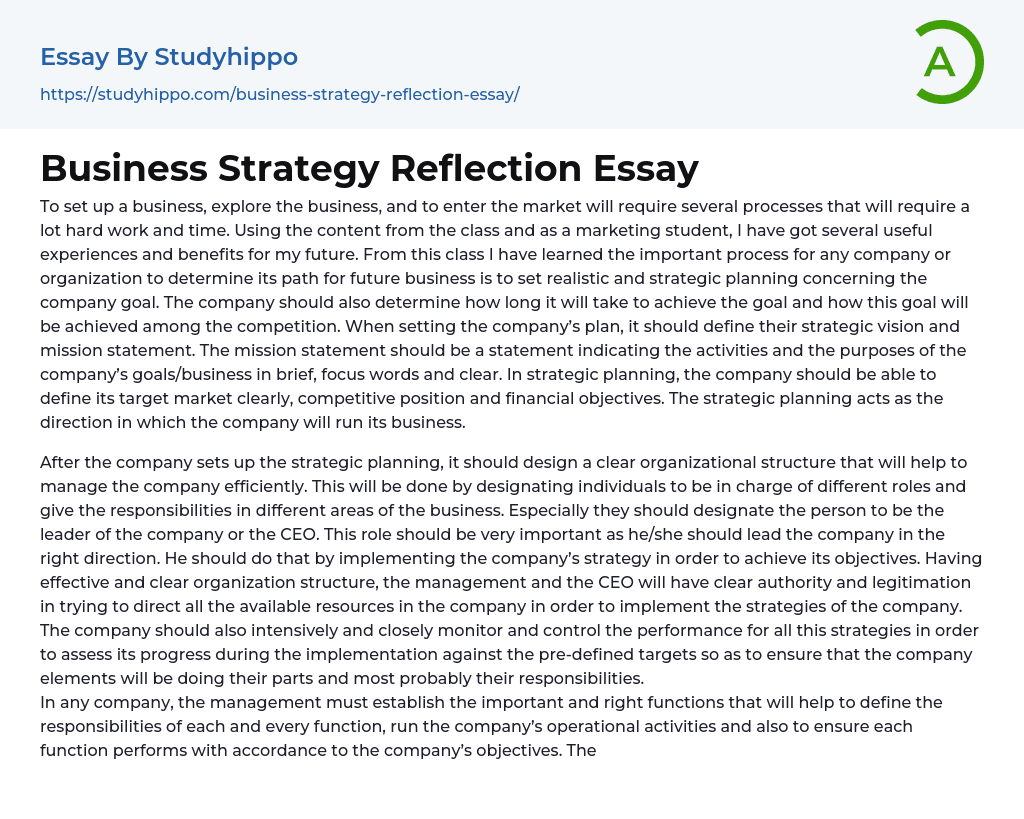 Business Strategy Reflection Essay