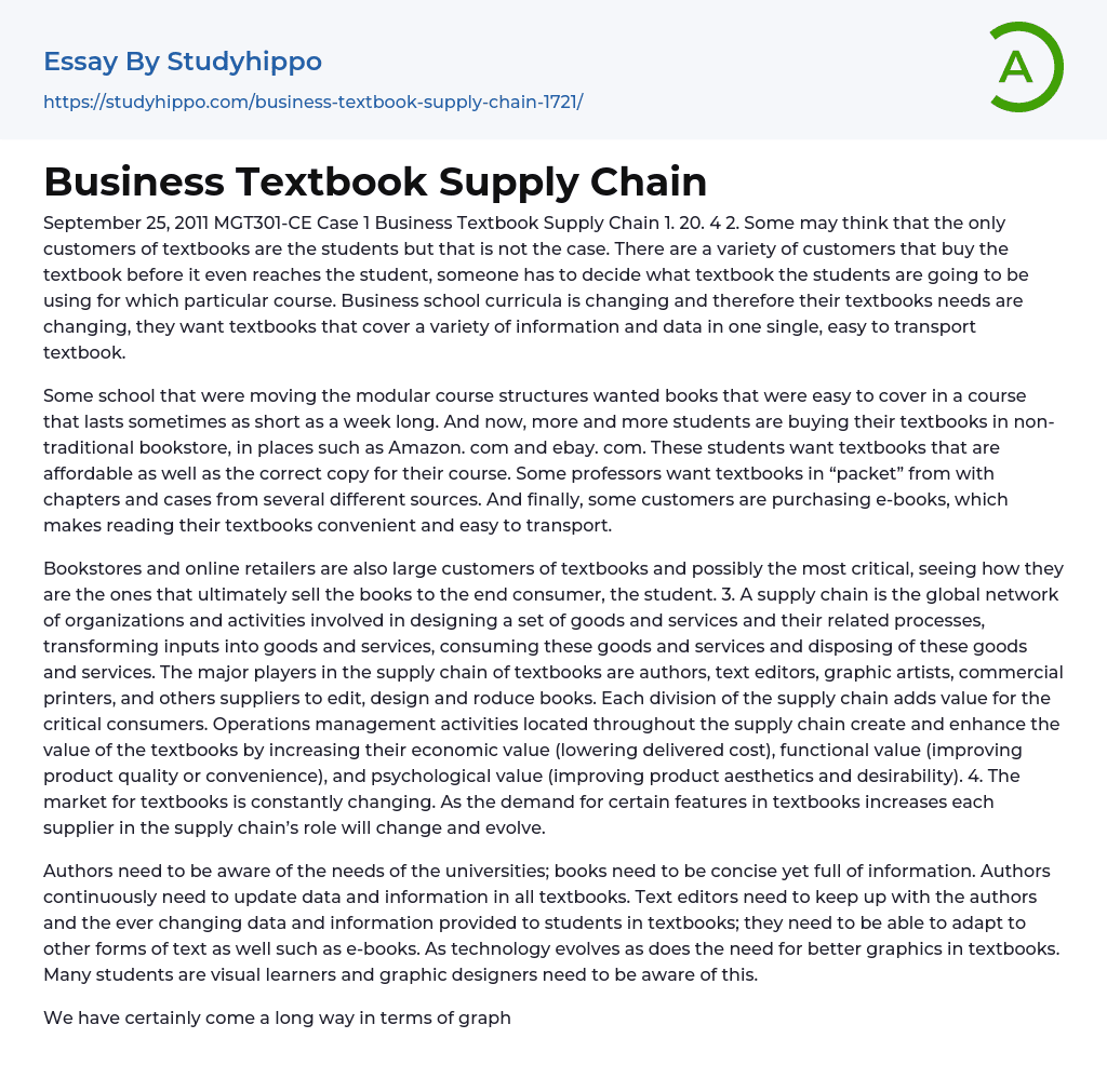 Business Textbook Supply Chain Essay Example
