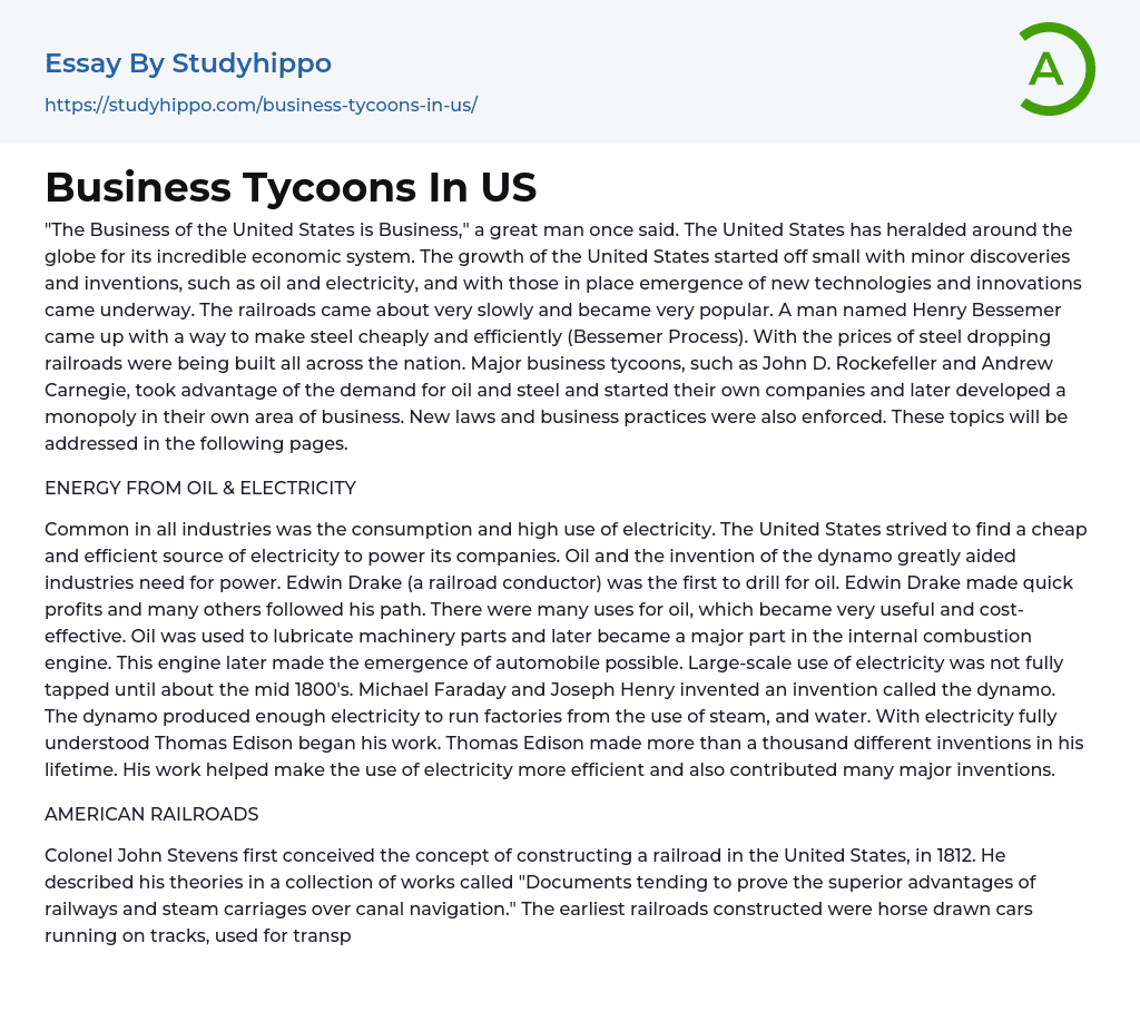 Business Tycoons In US Essay Example