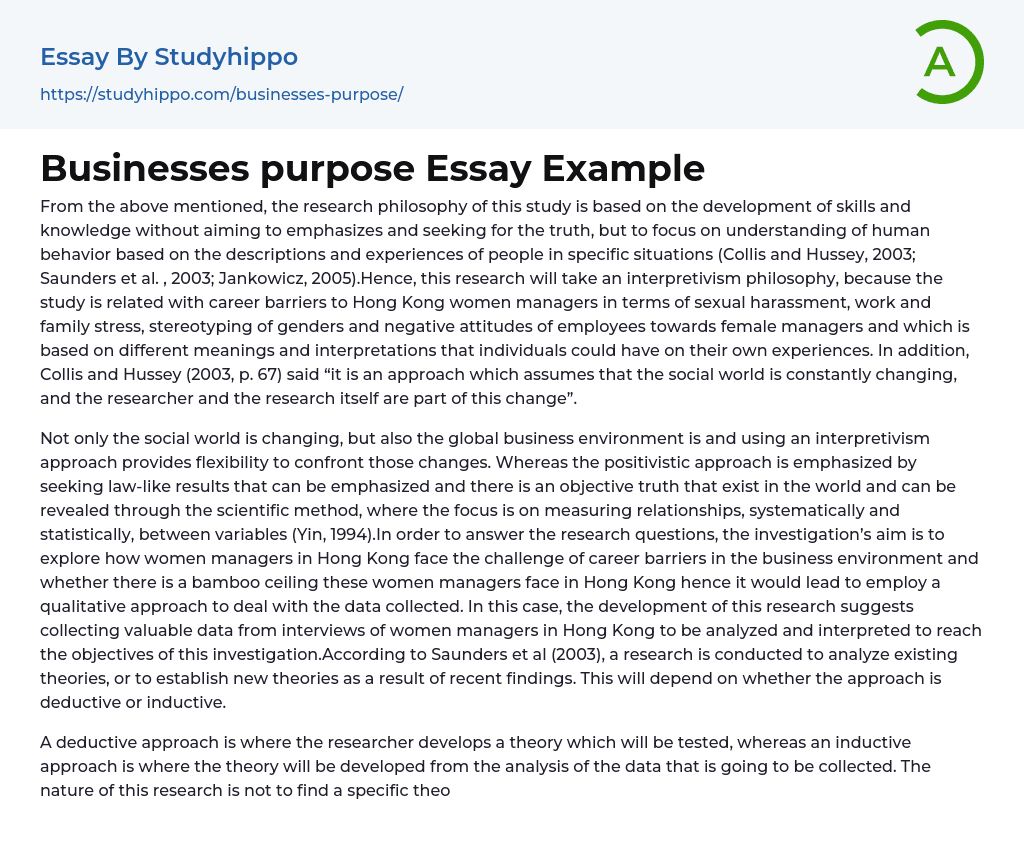 Businesses purpose Essay Example