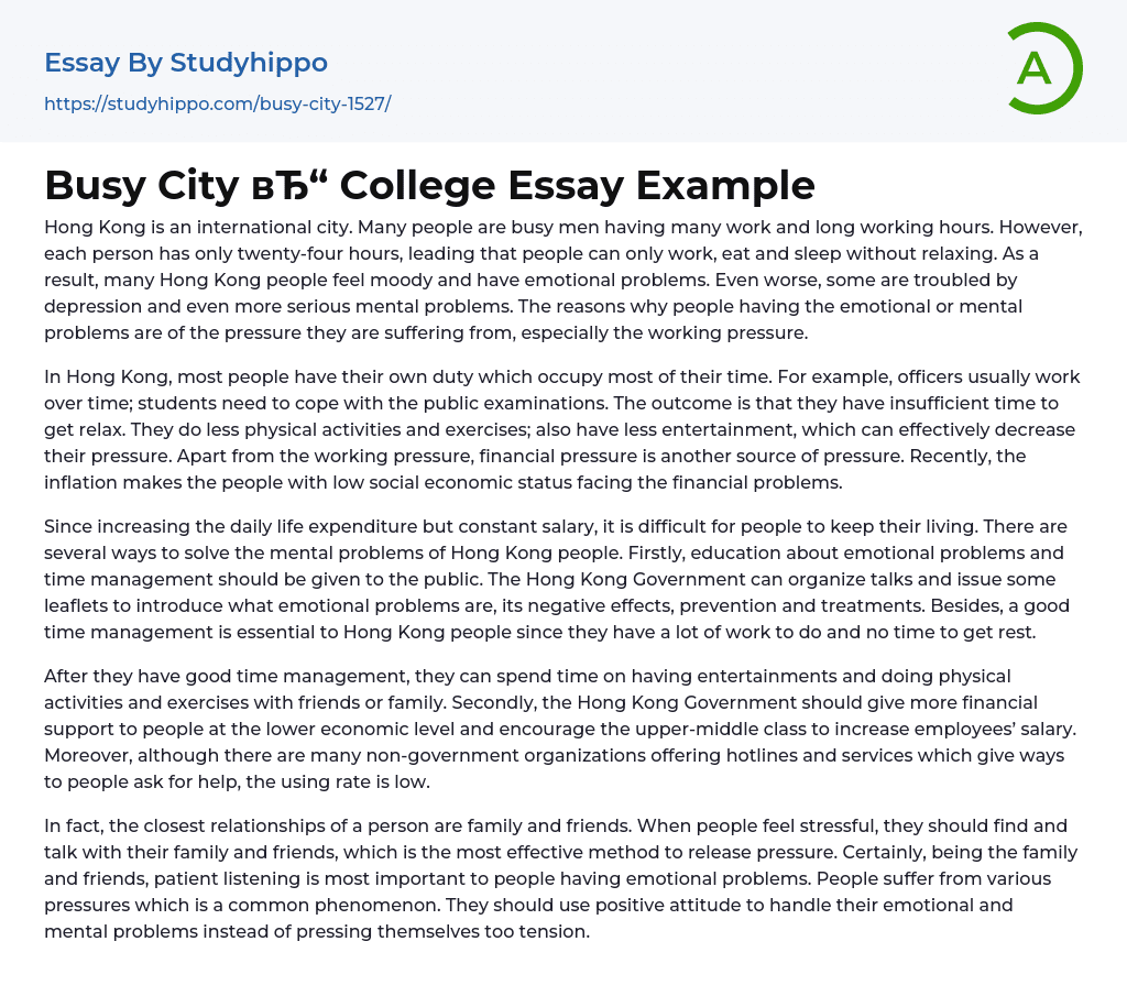 Busy City College Essay Example