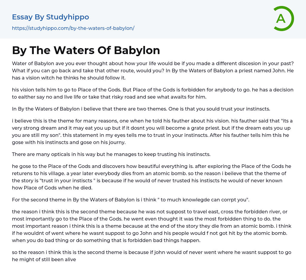 By The Waters Of Babylon Essay Example