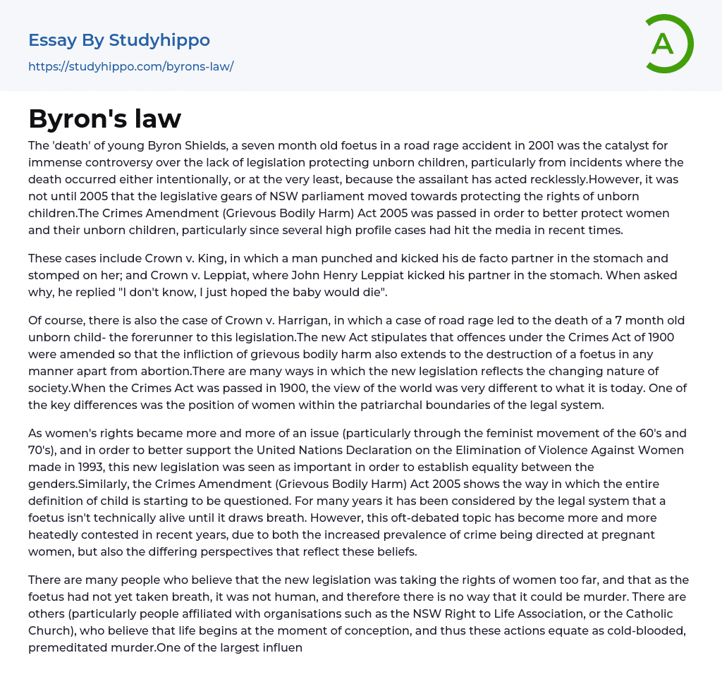 Byron’s law Essay Example