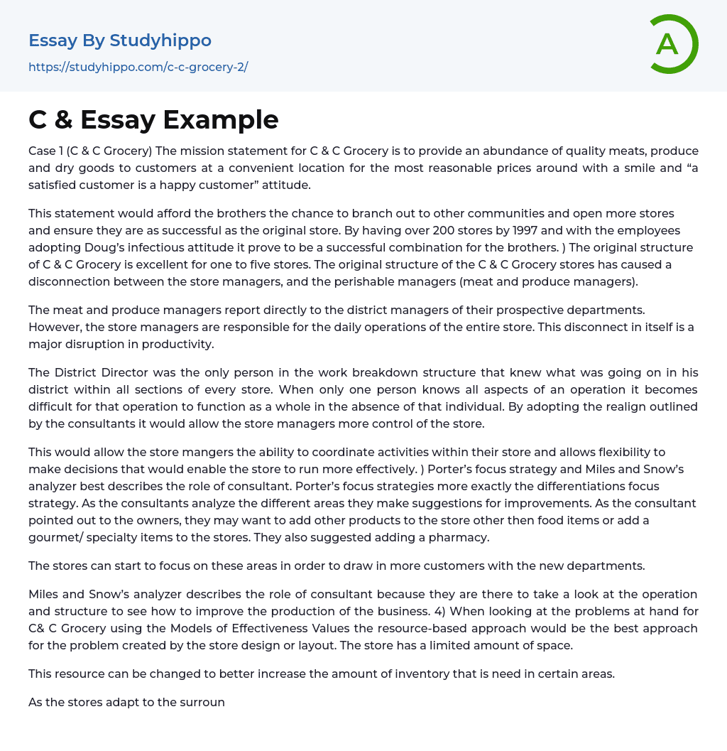 C &amp Essay Example
