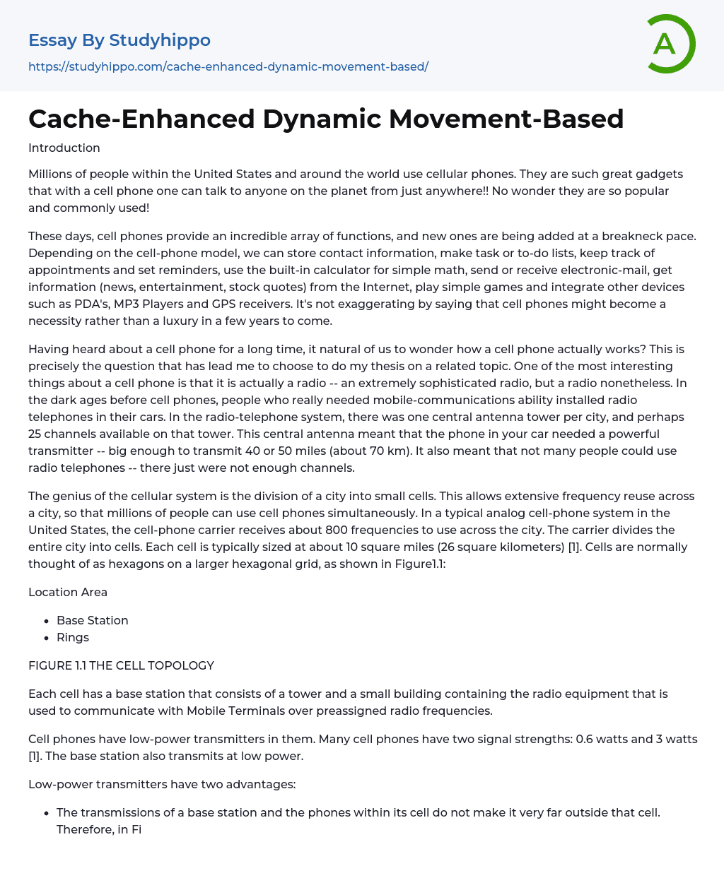 Cache-Enhanced Dynamic Movement-Based Essay Example