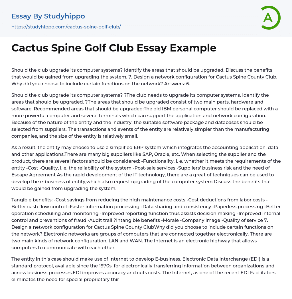 Cactus Spine Golf Club Essay Example