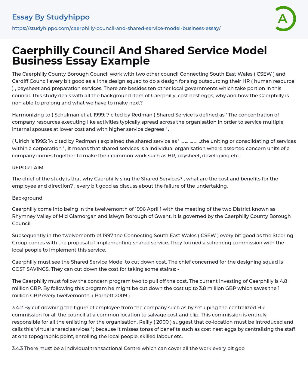 Caerphilly Council And Shared Service Model Business Essay Example