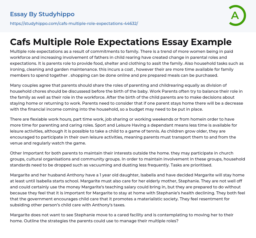 Cafs Multiple Role Expectations Essay Example