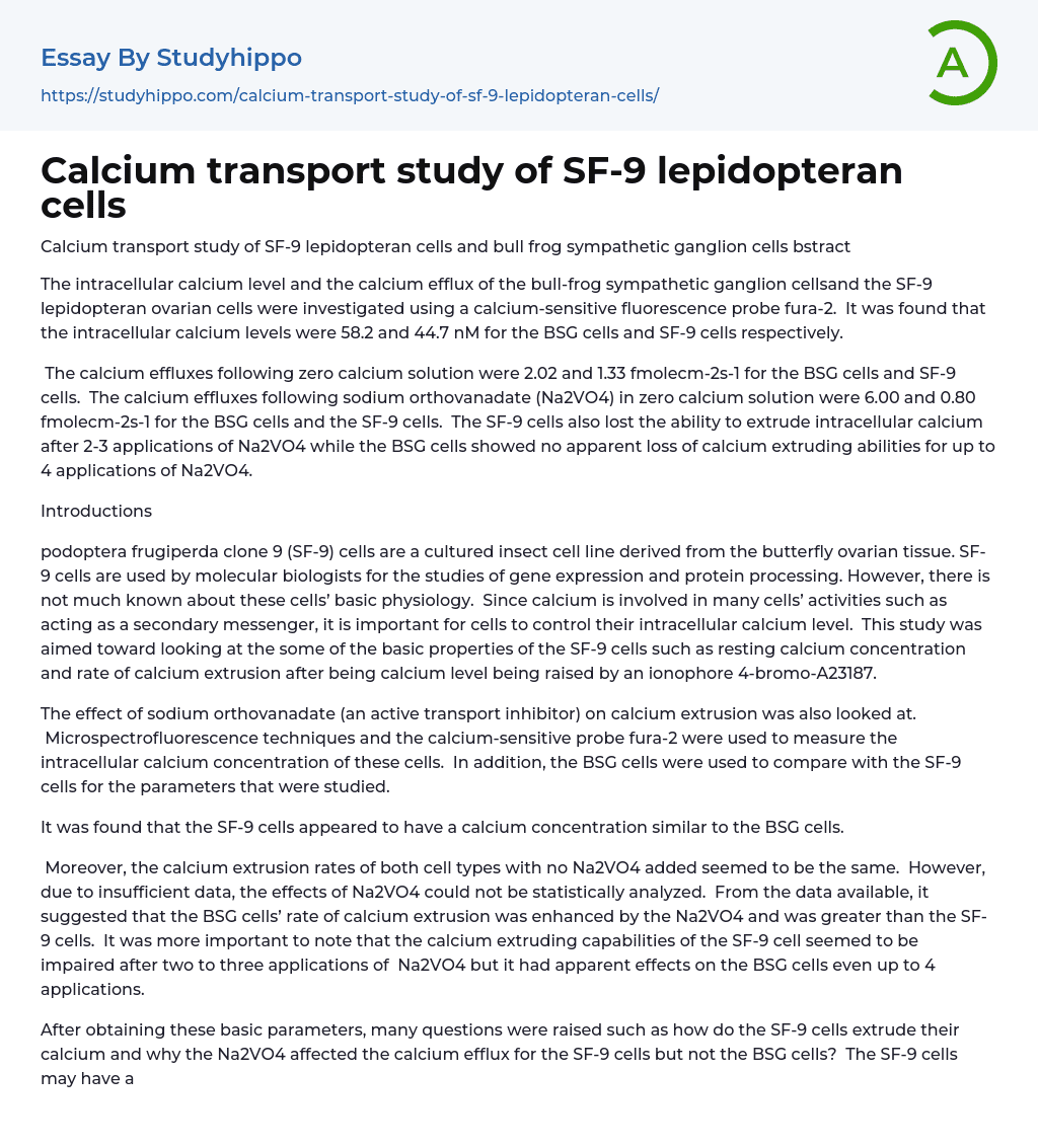 Calcium transport study of SF-9 lepidopteran cells Essay Example