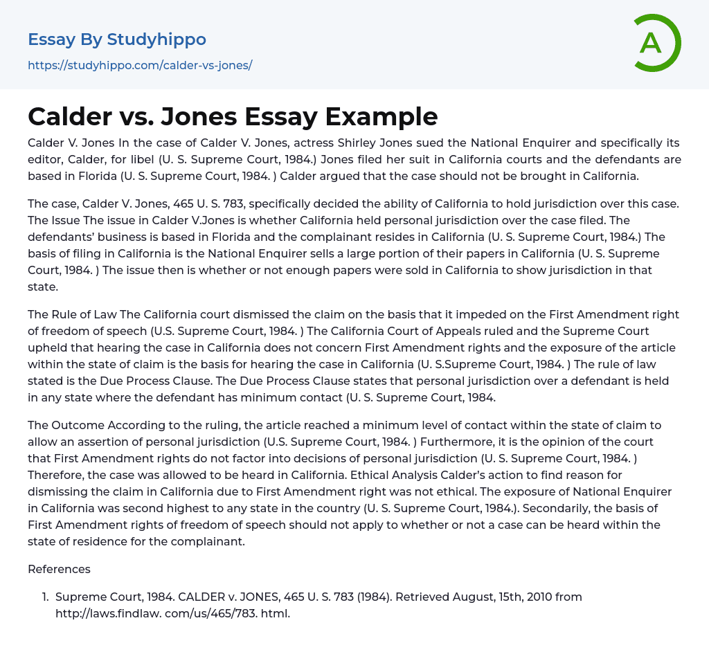 Calder vs. Jones Essay Example