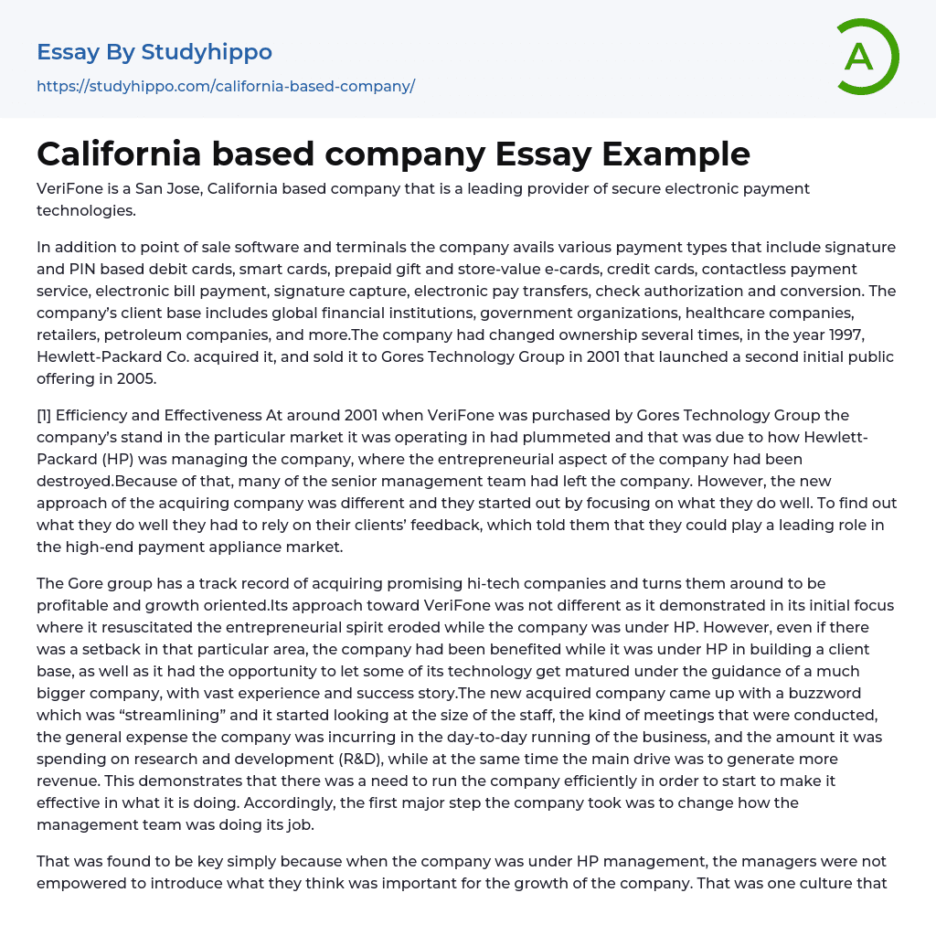 California based company Essay Example