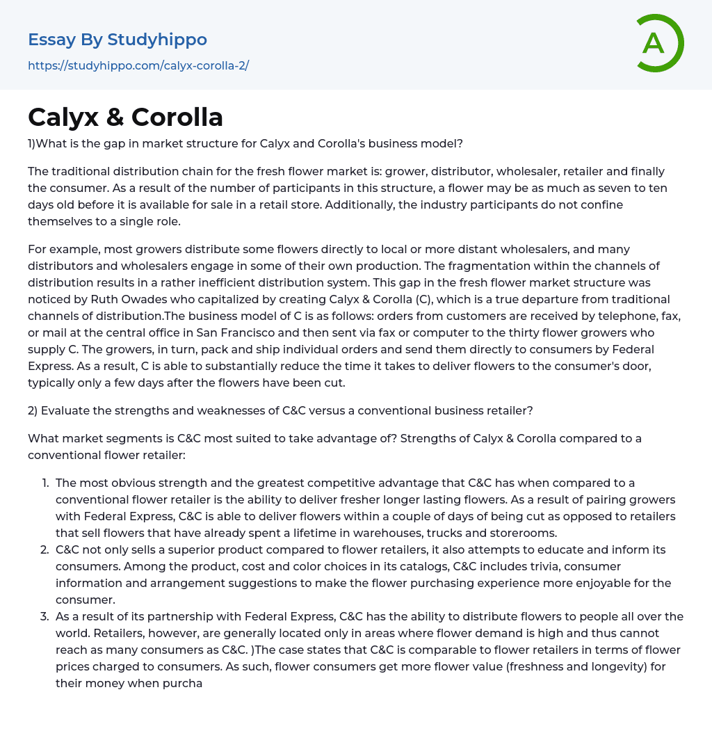 Calyx & Corolla Essay Example