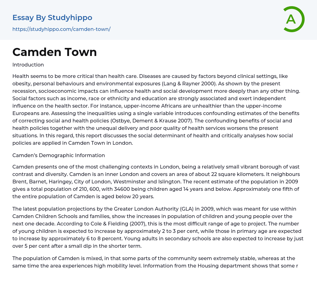 Camden Town Essay Example