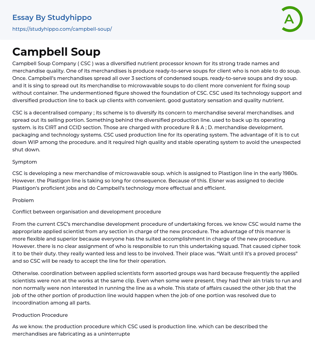 Campbell Soup Essay Example