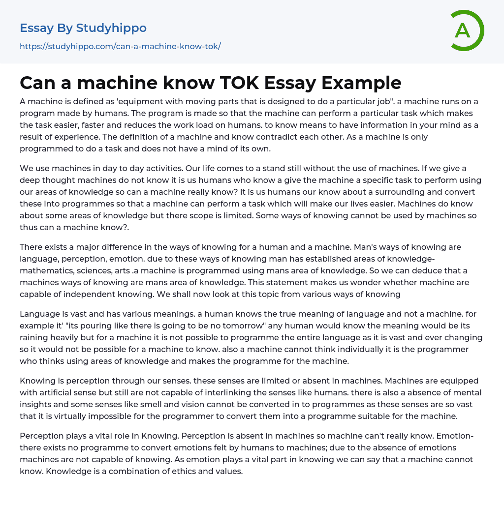 Can a machine know TOK Essay Example
