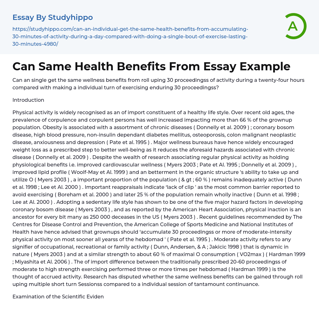 Can Same Health Benefits From Essay Example