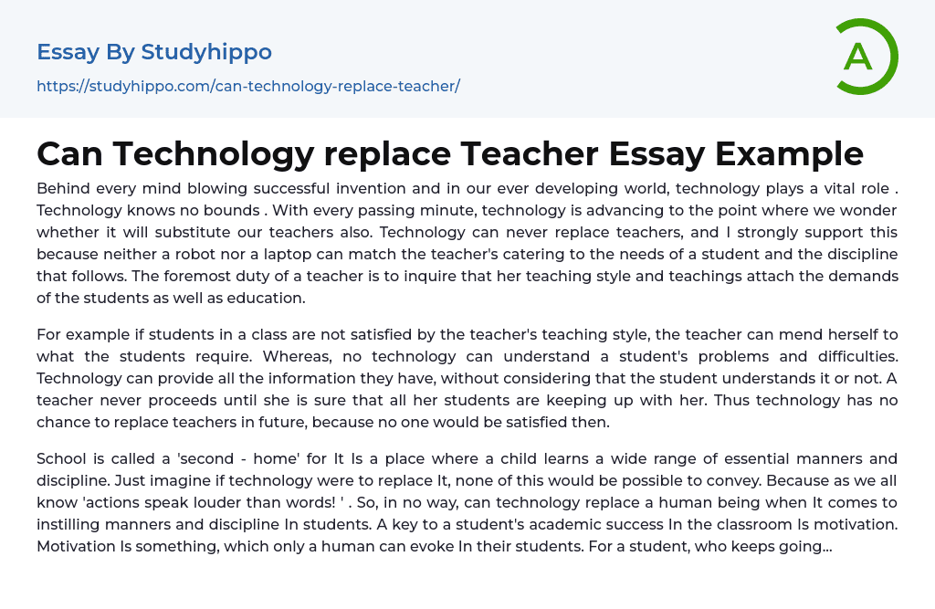 Can Technology replace Teacher Essay Example