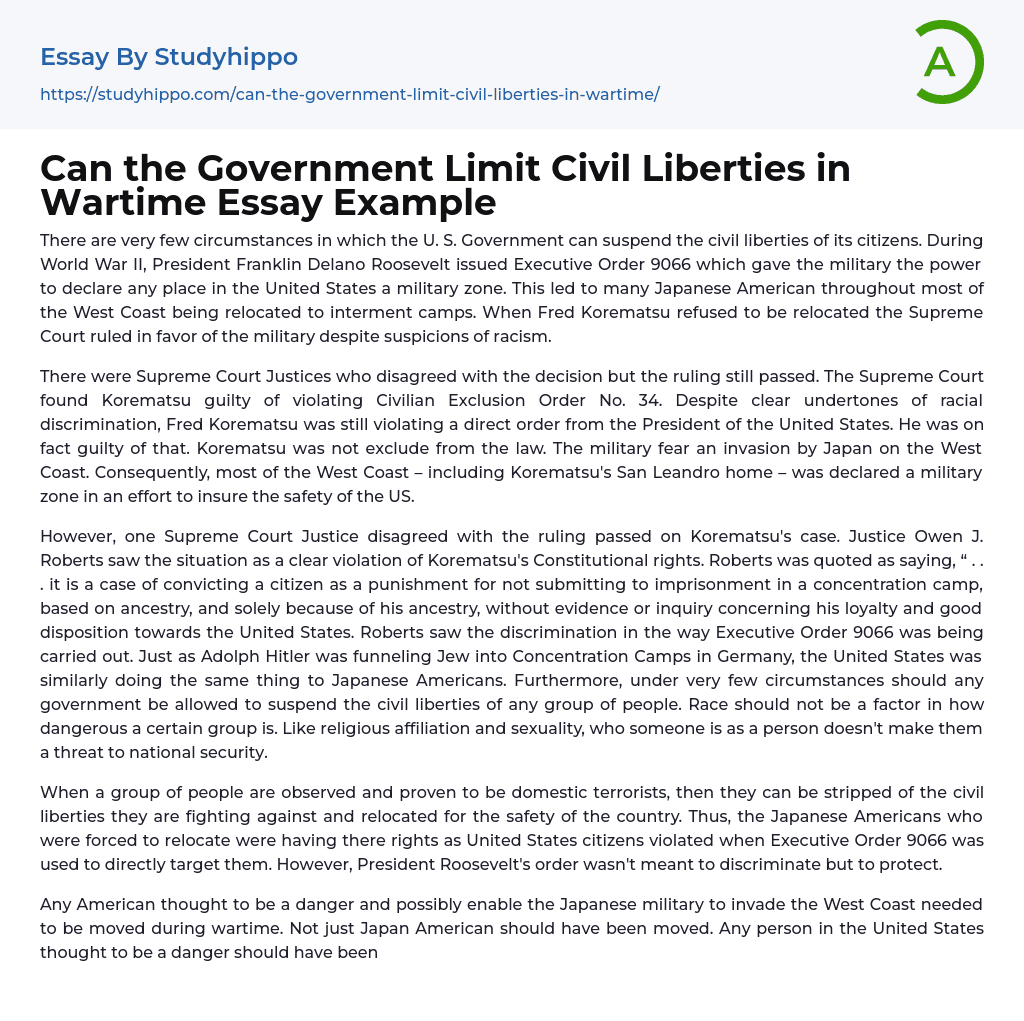 Can the Government Limit Civil Liberties in Wartime Essay Example