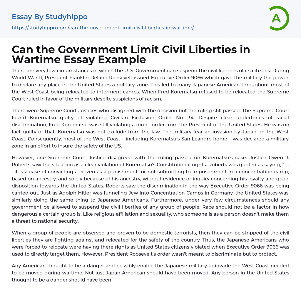 Can The Government Limit Civil Liberties In Wartime Essay Example 