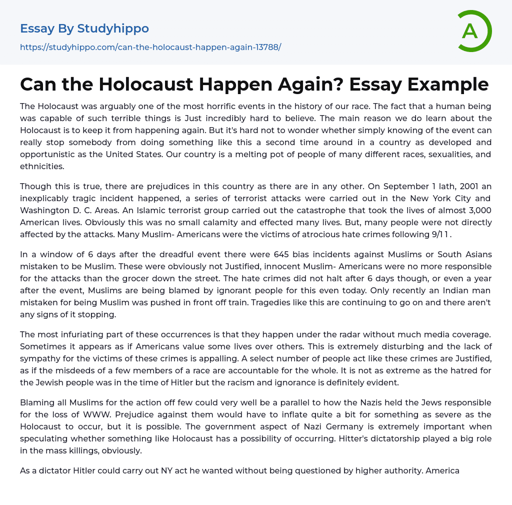 Can the Holocaust Happen Again? Essay Example