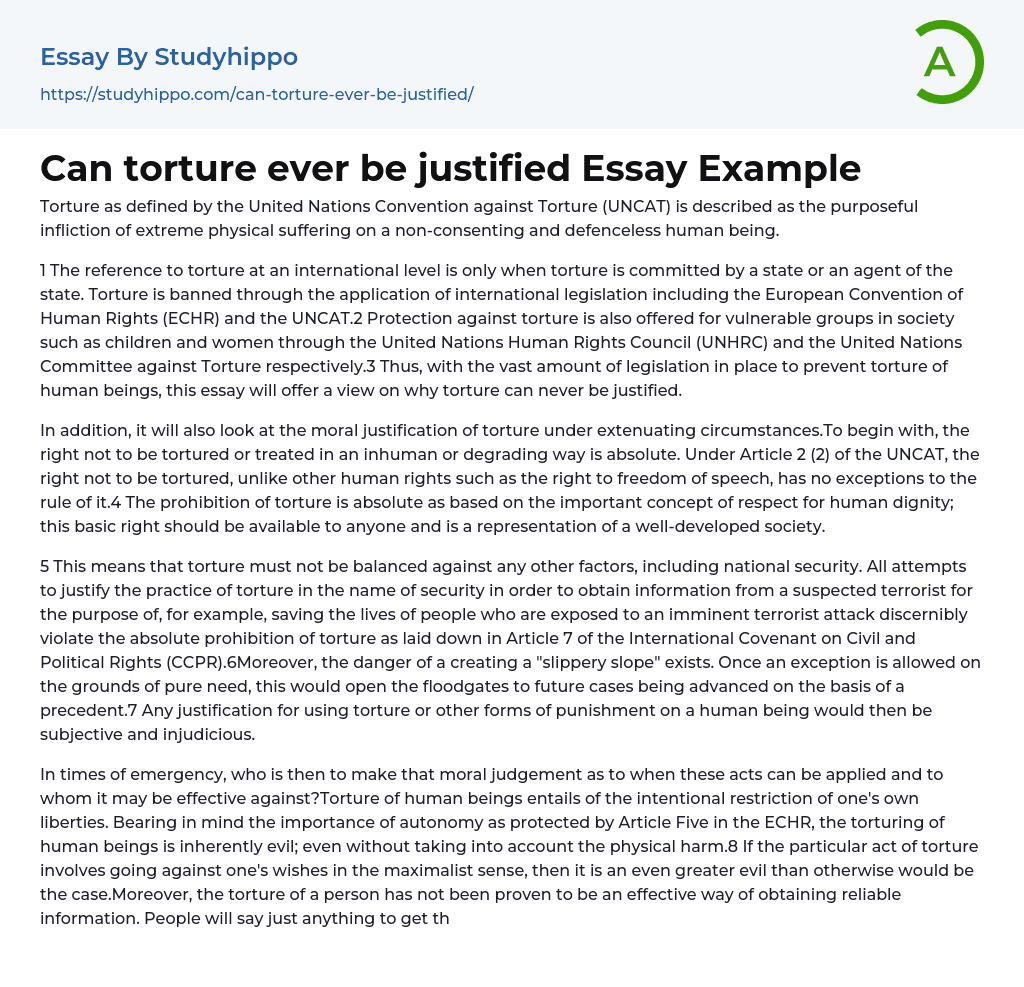 Can torture ever be justified Essay Example