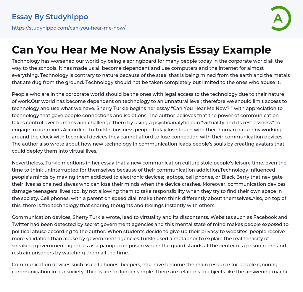 Can You Hear Me Now Analysis Essay Example