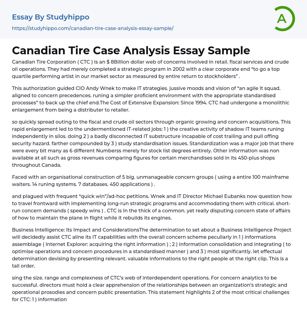 Canadian Tire Case Analysis Essay Sample