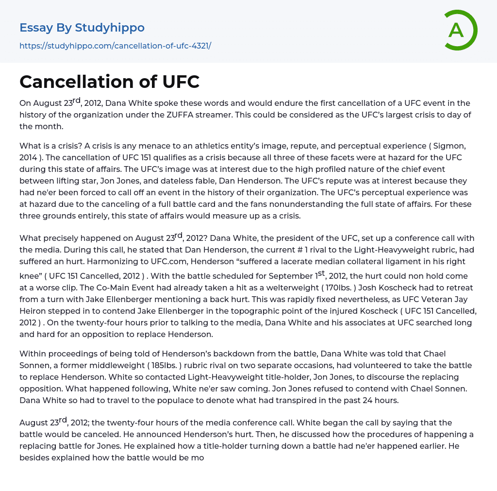 Cancellation of UFC Essay Example