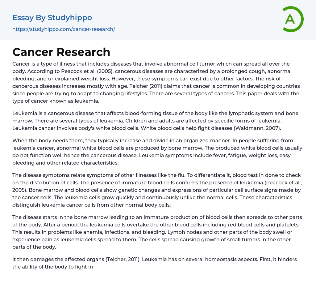 Cancer Research Essay Example