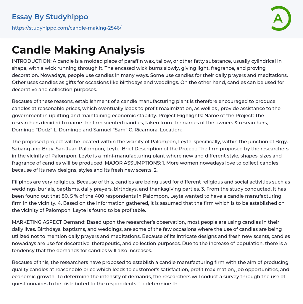 Candle Making Analysis Essay Example