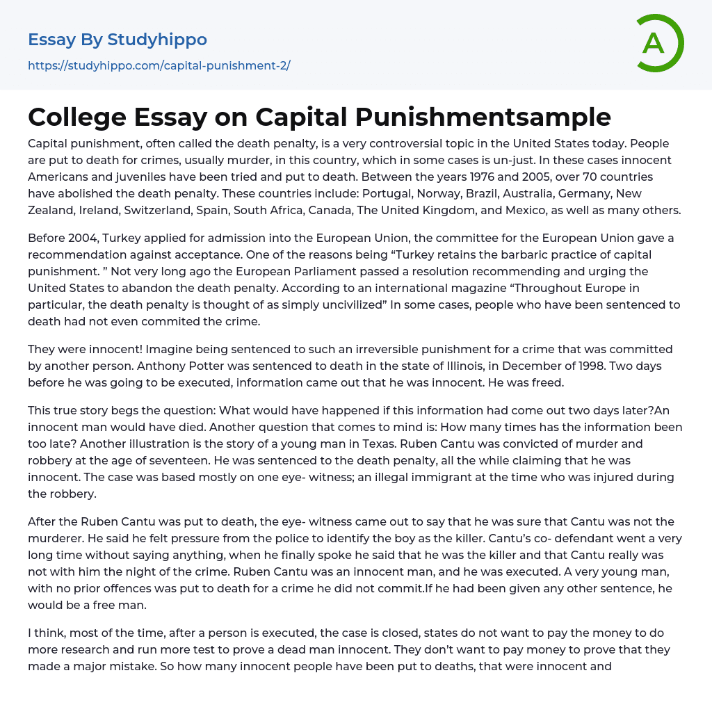 College Essay on Capital Punishmentsample