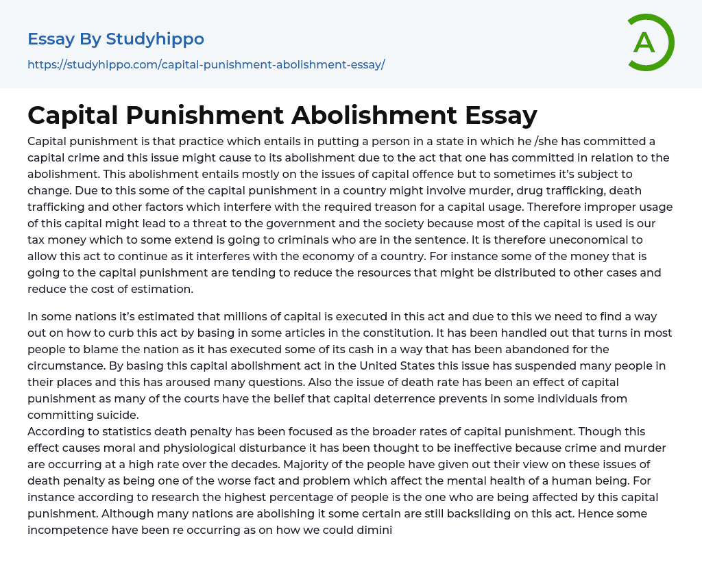 Capital Punishment Abolishment Essay