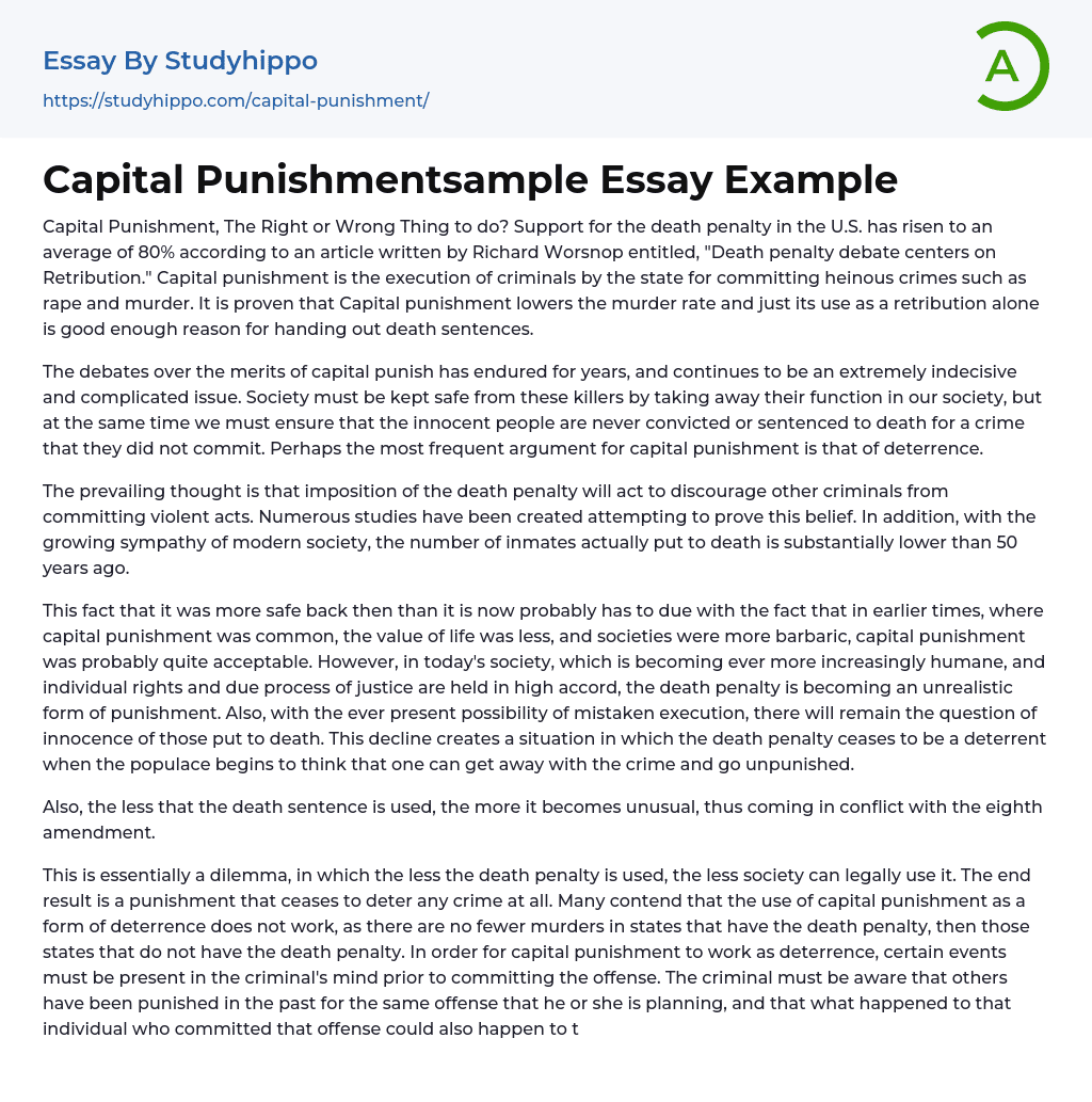 Capital Punishmentsample Essay Example