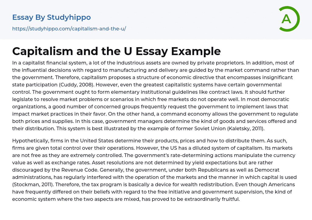 Capitalism and the U Essay Example